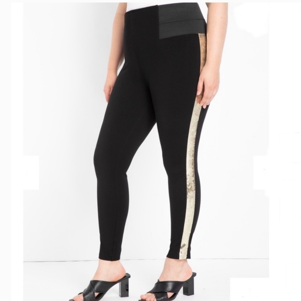 Eloquii Black and Silver Women's Leggings